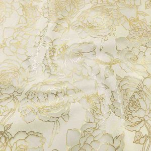 پارچه ژاکارد ارگانزا ترک رنگ سفید طلایی-پارچه مینل